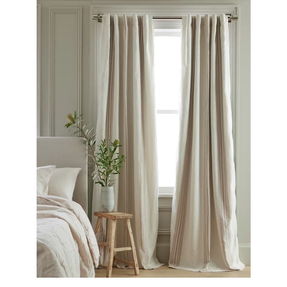 Quince Coastal Stripe Linen Cotton Room Darkening Curtain Panel 48X96 Blue #5